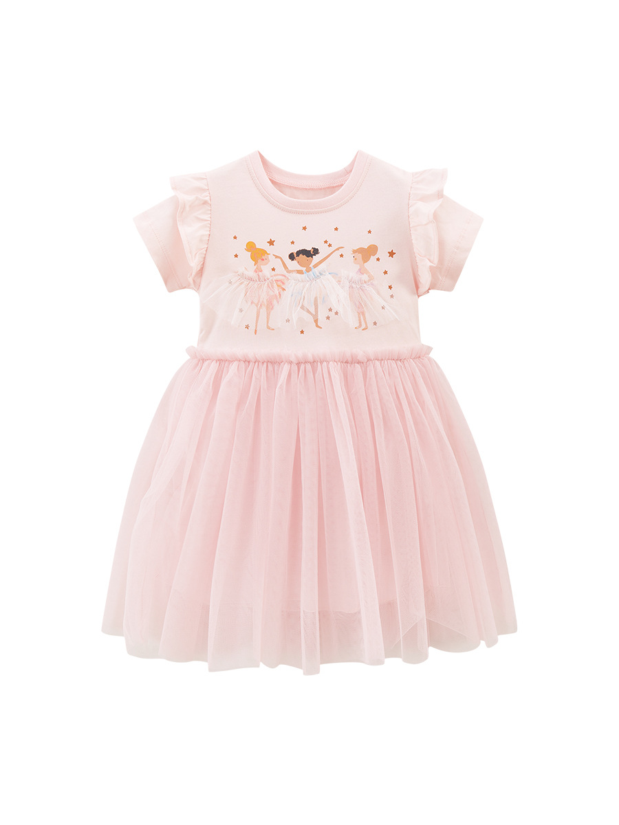 Little Maven Mesh Princess Dress Summer Cartoon Short Sleeve Pure Cotton Children's Dress