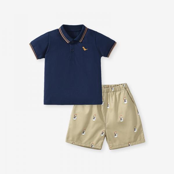 Little maven summer boys' short-sleeved suit pure cotton Polo shirt printed shorts children's two-piece set
